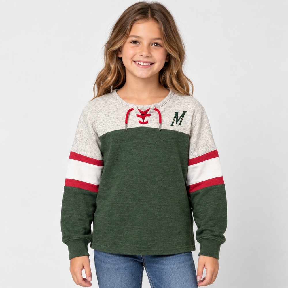 Colosseum Girls Large 10-12 Sweatshirt Green Gray Lace Up Varsity M Logo